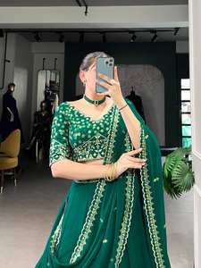 Lehenga choli vert pour femme, broderie de designer indien chaniya choli avec dupatta pour fille, tenue de fiançailles, tenue de mariée - Product Image 6