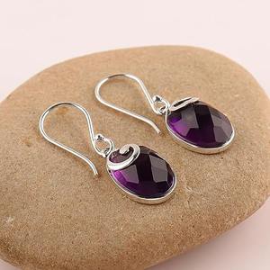 Boucles d'oreilles en améthyste Boucles d'oreilles ovales en argent sterling massif 925 pour femmes et filles Boucles d'oreilles pendantes Bijoux en argent - Product Image 3