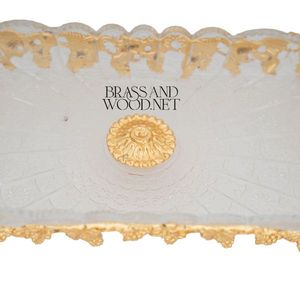 Bandeja de servicio rectangular de cristal y latón macizo - Product Image 3