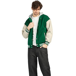 Blouson bombardier unisexe à logo personnalisé en patchwork de chenille en laine avec broderie épaisse et manches en cuir blouson de baseball Letterman veste décontractée - Product Image 5