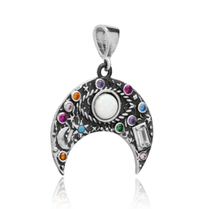 Moon Design Opal Stone 925 Sterling Silver Charm Wholesale Handmade Turkish Fine Jewelry - Product Image 3