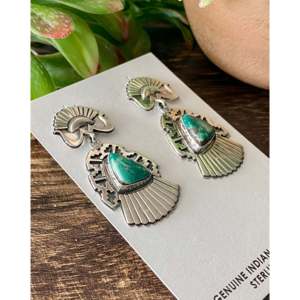 Boucles d'oreilles pendantes vintage en argent sterling turquoise Danny Clark Royston - Product Image 3