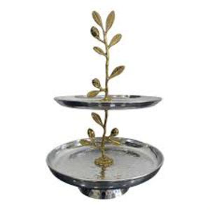 Elegante hoja dorada 2 niveles soporte de pastel de Metal bandeja para servir postres con diseño decorativo de rama de olivo para fiestas y decoración del hogar - Product Image 1