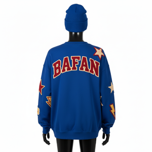 Premium Cotton <b>Fleece</b> Long Sleeve T Shirt Brushed Fabric <b>Royal</b> <b>Blue</b> Embroidered Applique Custom Logo Long Sleeve T Shirt Cotton - Product Image 2