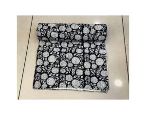 Bohemian Luxury Hand Block Print <b>Kantha</b> <b>Quilt</b> Black White Cotton Blanket Unique Design Gudari <b>Kantha</b> Bedspread Sizes King Queen - Product Image 1