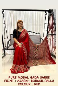 Nuevo Sari de Seda Gajji con Estampado a Mano, Elegante Pallu de Jari Chex, Sari Pesado de Estilo Lagdi, Sari de Seda Gajji Pura - Product Image 4
