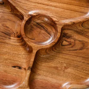 Bandeja para servir de madera de acacia con 4 secciones y cuenco de inmersión de cerámica Plato de aperitivo de madera hecho a mano Plato para servir aperitivos para fiestas - Product Image 6