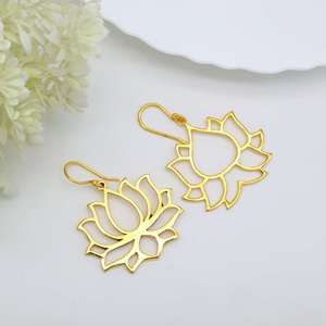 Exclusive Hoy Trendy Lotus Brass <b>Dangle</b> <b>Earring</b> 18k <b>Gold</b> Plated Flower Ethnic <b>Earring</b> Vintage Wholesale Drop <b>Earring</b> For Women - Product Image 4