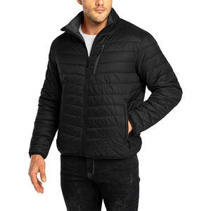 Nuevas chaquetas acolchadas de Color negro liso de lujo para hombre, chaqueta acolchada cálida con puño elástico y cuello levantado de tela de poliéster 100% para hombre - Product Image 3