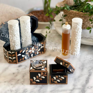 MADKHAN, bandeja de servicio con incrustaciones de hueso redondo de madera personalizada, nuevo juego de bandeja de perlas madre con 3 soportes de incienso, difusor de aromaterapia - Product Image 4