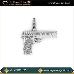 Pendentif personnalisé épais plaqué or 10K, style hip-hop vintage et tendance, minimaliste, motif pistolet glacé avec diamants naturels, bijou raffiné, cadeau pour lui/elle - Product Image 4