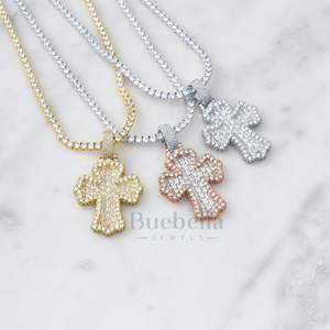 Bijoux fins personnalisés pendentifs prix de gros bijoux Hip Hop 925 argent Sterling Baguette VVS Moissanite croix pendentif - Product Image 4