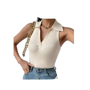 Camiseta sin mangas de LICRA/poliéster personalizada para mujer, cuello en V, sin mangas, Color sólido, informal, antibolitas, Sexy, transpirable, con logotipo frontal - Product Image 4