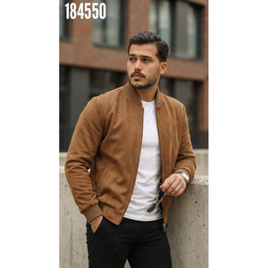 Men's Front Zippered, Lined <b>Suede</b> <b>Jacket</b>, 38330 - Coffee - Product Image 5