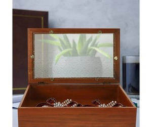 Boîte de rangement et de présentation de bijoux en bois artisanal avec couvercle en verre transparent pour bagues, colliers et cosmétiques - Coffret cadeau élégant pour les fêtes - Product Image 1