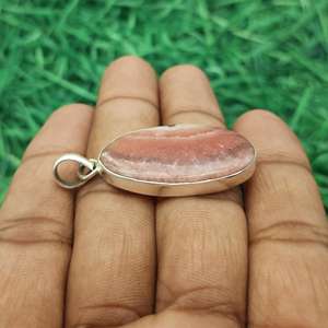 Pendentif pour femme en argent sterling 925 de créateur, pierre précieuse rhodochrosite avec sertissage de lunette, pendentifs de bijoux fins, cadeau pour elle - Product Image 2