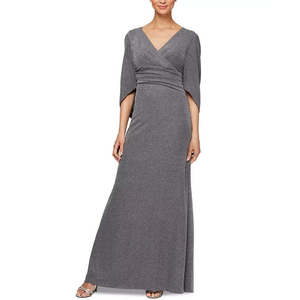 Alex Evenings Women's XL Cape Sleeve Metallic Twill Gown Comfortable Floor-Length Dress Sequined Gray <b>Silver</b> Natural 16 - Product Image 1