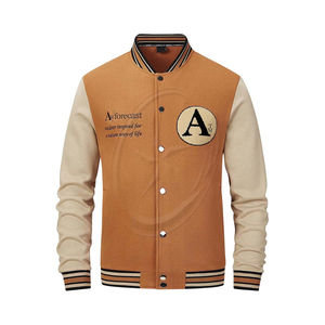 Manteau en tissu satiné coupe-vent surdimensionné à manches longues avec lettres brodées Manteaux décontractés Veste universitaire baseball vintage pour hommes - Product Image 1