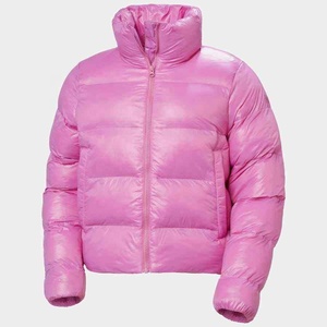 Custom Women's Cropped Puffer Coat Pink Glossy High <b>Neck</b> <b>Padded</b> Outerwear Wholesale Oem Manufacturer Shiny Quilted Bubble Top - Product Image 3