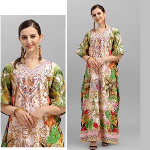 Indian Pakistani Exclusive Afreen 2 Women's Floor-Length <b>Kaftan</b> Fancy Polyester Crepe Digital Print Stone Work for Beachwear - Product Image 1