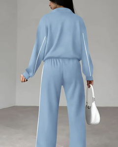 ชุดวอร์ม2ชิ้นเสื้อแจ็คเก็ตลำลองมีฮู้ดแบบสปอร์ตมีซิป + กางเกงทรงตรงผ้ายืดเข้าชุดสำหรับฤดูใบไม้ร่วง - Product Image 3