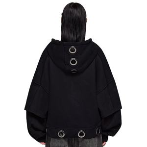 <b>Women's</b> Heavy Weight <b>Black</b> Fleece Oversized Zipper Hoodies Jacket Custom <b>Women</b> Streetwear Gothic Zip <b>Hoodie</b> With Metal Eyelets - Product Image 2