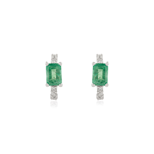 Pendientes de Aro Minimalistas Hechos a Mano en Oro Blanco K14 con Diamantes de Corte Redondo y Esmeralda en Forma de Octágono de Último Diseño y Alta Calidad para Uso Diario - Product Image 1