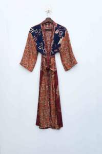 Robe de chambre douce pour femme, style vintage, en soie, col en V, cordon de serrage, manches 3/4, motif floral, printemps/été, kimono, vie quotidienne, nuit - Product Image 2