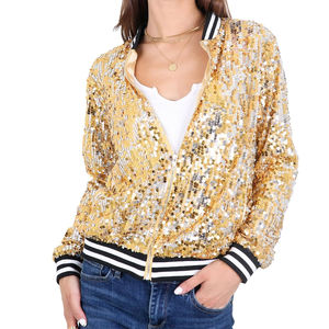 Ropa de entrenamiento de alta calidad, chaqueta de lentejuelas de talla grande personalizada para mujer, chaqueta de lentejuelas de béisbol para mujer, abrigo de lentejuelas - Product Image 4