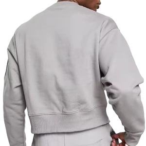 Jersey de calidad de lujo para hombre de tamaño personalizado 100% algodón Rib cuello redondo sudaderas con capucha recortadas en blanco - Product Image 2