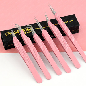 Meilleure vente pince à cils de luxe pince à épiler droite incurvée volume russe pince à cils pointe en fibre poignée diamantée légère en acier inoxydable - Product Image 6