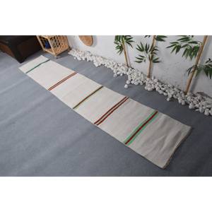 Alfombra moderna de lana a rayas blancas, tejido hecho a mano de 1,5x9 pies, diseño rectangular de rompecabezas para sala de estar, pasillo, respaldo de látex - Product Image 3