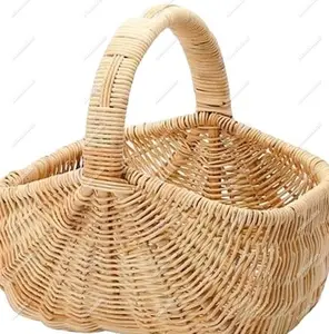 Durable Strong <b>Small</b> Rattan Natural Woven Wicker Cane Picnic <b>Baskets</b> Handcrafts Mini Fruit Snack <b>Baskets</b> with <b>Handle</b> - Product Image 1