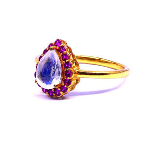 Bague ajustable en argent sterling 925 plaqué or pour mariage et fiançailles avec grenat rhodolite et pierre de lune - Product Image 1