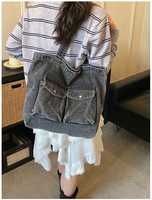 Bolso Tote de Mezclilla Personalizado, Bolso de Hombro de Lona de Gran Capacidad, Bolso Casual Azul Lavado para Mujer, OEM ODM con Logotipo Personalizado