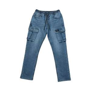 Jogging en maille à taille élastique pour hommes avec tissu tissé à motif droit et style devant plat - Product Image 1