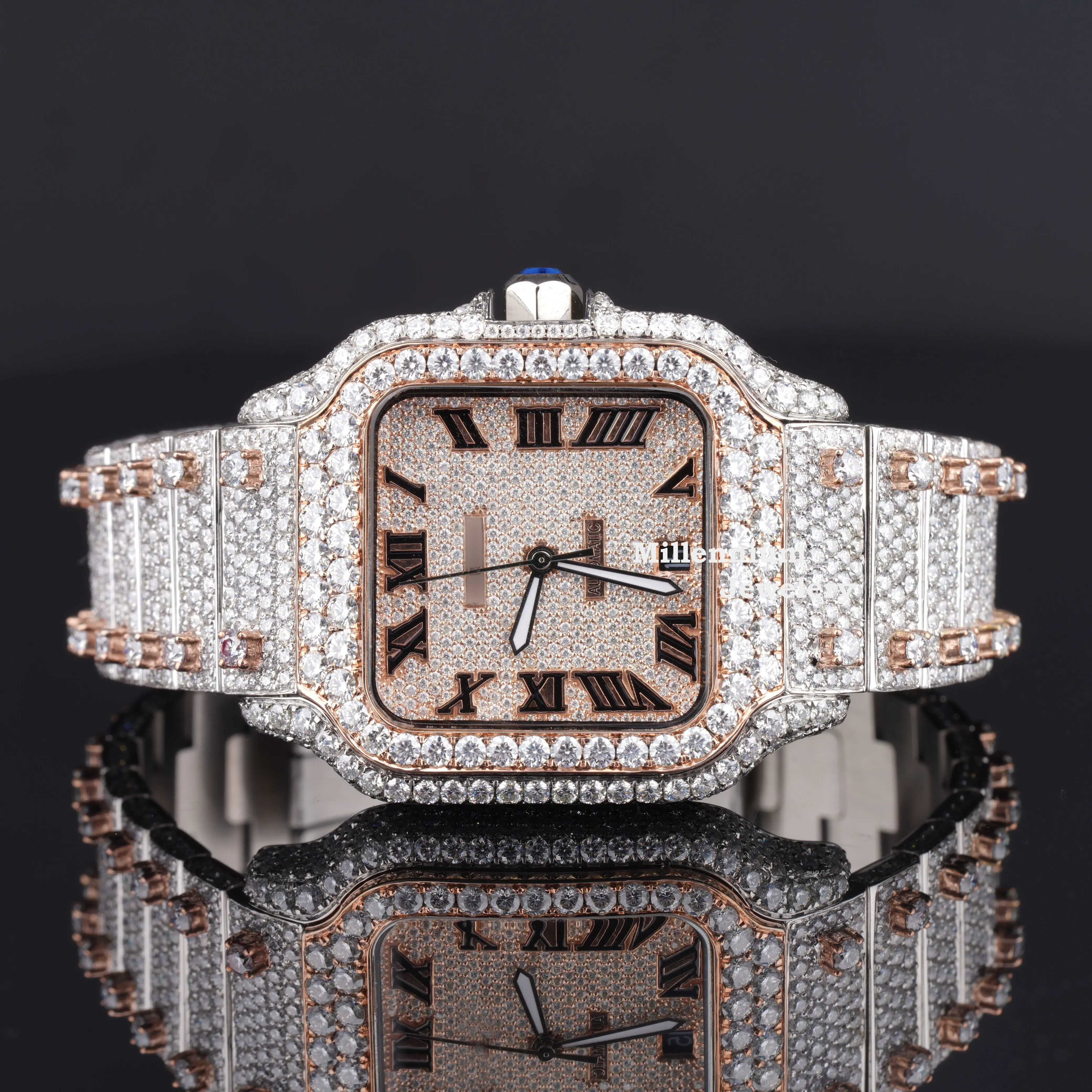 Top Sell 2023 Moissanite Iced Out Watch with Luxury Designed & Square Shaped Modern Style Watch For Sale