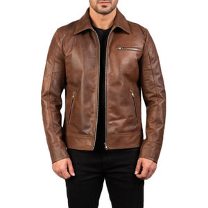 Nouvel Arrivage 2026 – Blouson en Cuir Harrington Homme Vintage Marron Chocolat Respirant et Tendance avec Col Montant et Fermeture Éclair - Product Image 1