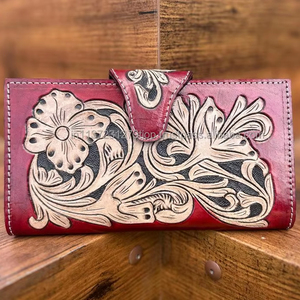 Nuevas carteras plegables de cuero hechas a mano reales, carteras diseñadas para mujeres, billetera elegante única de cuero artesanal de Venta caliente - Product Image 4