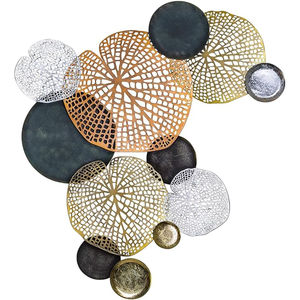 Décoration murale en métal de qualité supérieure, design géométrique de cercles, sculpture murale en métal texturé or, argent, bronze pour la maison, le salon - Product Image 6