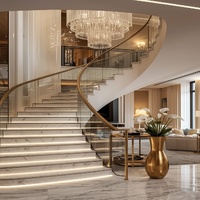 Escalier en colimaçon flottant moderne de luxe Anewson, escalier intérieur en bois sur mesure avec garde-corps en verre pour villa