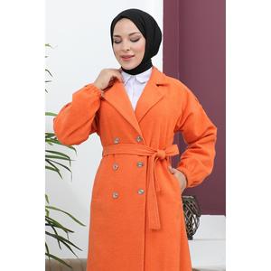 Manteau en duvet orange pour femme avec détails boutonnés MSW19247-2 - Product Image 2