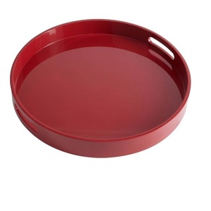 Plateau de service en métal pour la restauration, finition rouge thermolaquée, forme arrondie, fait main, pour aliments, salades et fruits - Product Image 1