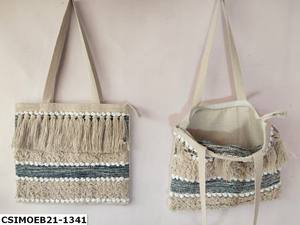 Sacs à main en coton Dari pour femmes, fabriqués à la main par des designers internationaux Craftstages, motif de fil carré, tissage à la main, sacs à bandoulière pour le soir - Product Image 5