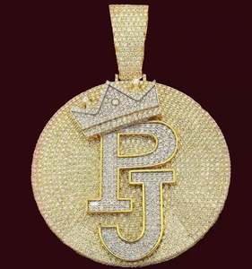 Colgante de moissanita de 5 quilates chapado en oro amarillo de 14 quilates, colgante personalizado de Plata de Ley 925, disco circular, solo Diamante, colgantes, tipo de dijes - Product Image 1