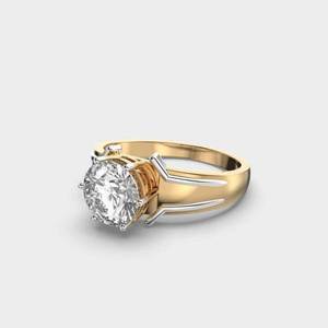 Anillo de Compromiso y Boda Ejecutivo de Oro Sólido de 14K en Dos Tonos con Diamante Cultivado en Laboratorio de 7.3mm, Joyería Fina Romántica para Aniversario - Product Image 5