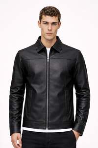 แจ็คเก็ตหนังผู้ชายสไตล์ไฮสตรีทล่าสุด สำหรับฤดูหนาว พร้อมโลโก้ด้านหน้า ราคาขายส่ง MOQ ต่ำ สำหรับขายออนไลน์ - Product Image 2