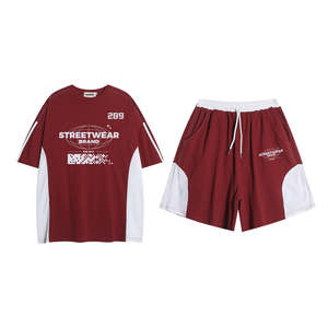 ชุดเซ็ทแทรคสูทสองสีแบบสองชิ้นสำหรับผู้ชาย เสื้อยืดแขนสั้นและกางเกงขาสั้น ไซส์พลัส ลายพิมพ์สำหรับฤดูร้อน - Product Image 1