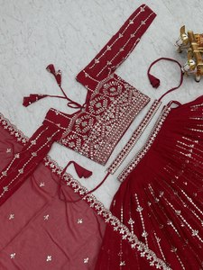 Bordado de Georgette de buena calidad con trabajo de secuencia con cinturón Lehenga para mujer, ropa de fiesta completamente cosida - Product Image 3