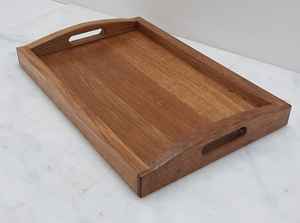 Modern Carved Mango Wood Serving Tray for Restaurants Cafes Kitchen <b>Desk</b> Use-Single Tier - Product Image 2